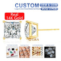 Fine Jewellery Engagement Gift Woman Hollow 14K Gold 1ct 2ct 3ct Princess Cut Moissanite Stud Earrings