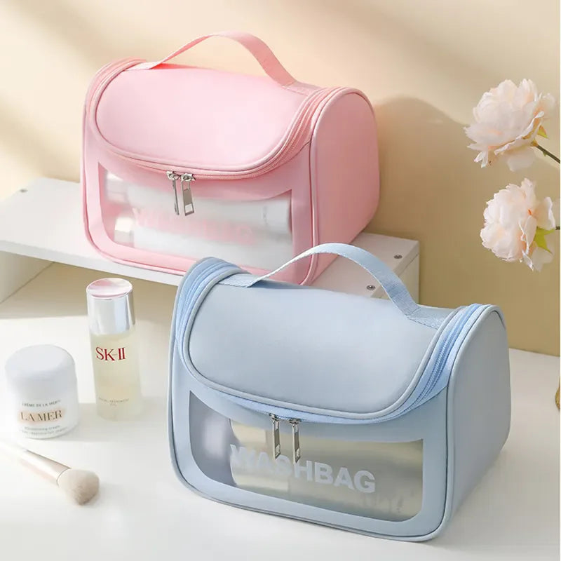Korean Candy Color Waterproof Portable Pvc Travel Wash Bag Large Capacity Clear Makeup Toiletry Bag with Handle