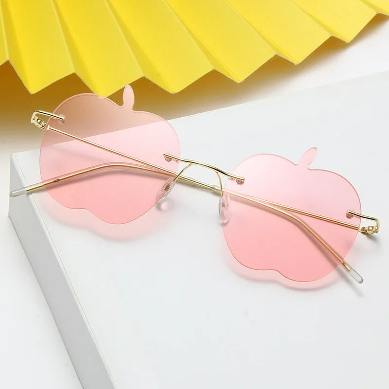 2025 Trendy Unisex Irregular Apple-Design Rimless Sunglasses Ins Fashion Glasses Custom Wholesale with UV400 Protection