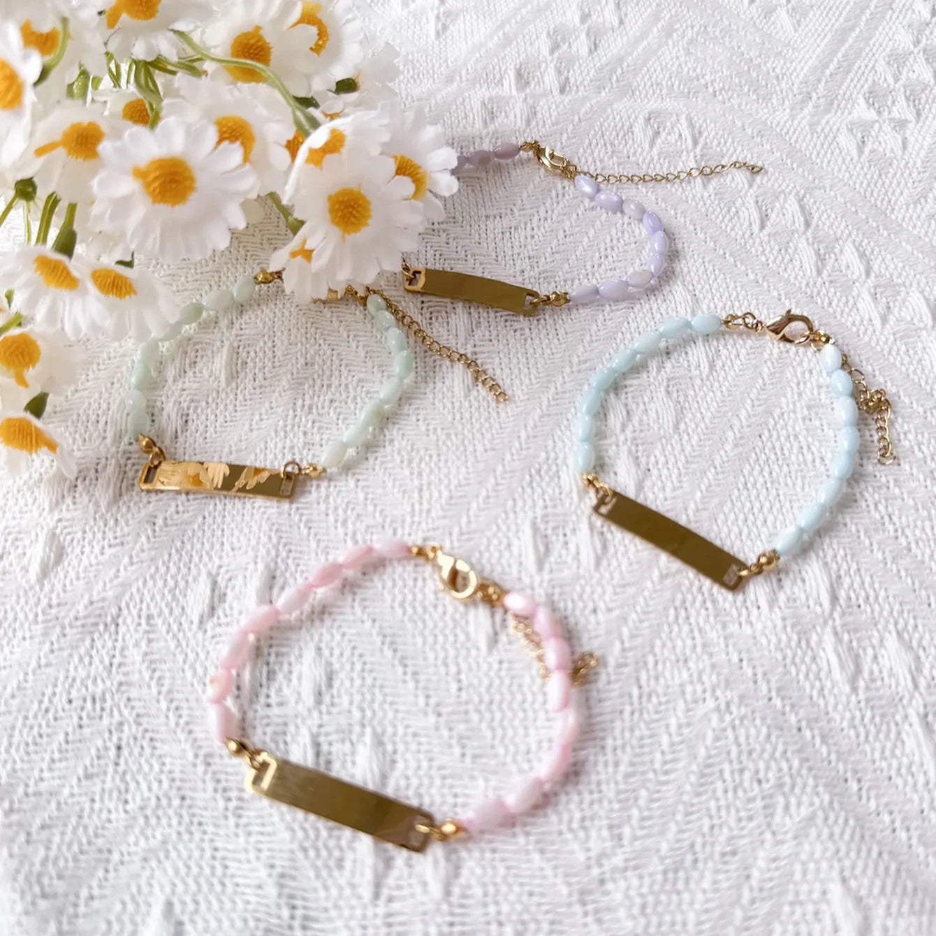 QIUHAN Personalized Gold Plated Stainless Steel Colorful Bead Adjustable Custom Name Bracelet for Gifts