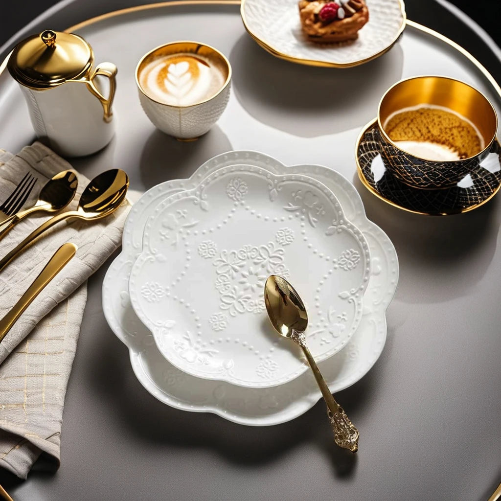 Ceramic Dessert Plate with Embossed Phnom Penh Design Nordic Style Pattern Low Starting Quantity Square Selection
