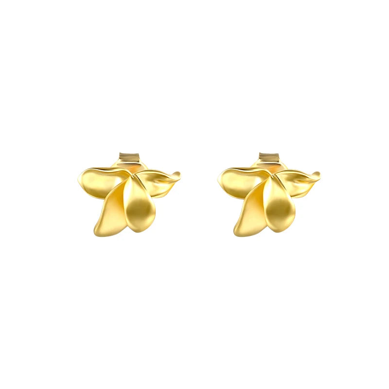 Fashion Minimalist Jewellery 925 Silver Jewelry Flower Petals Gold Plated Plain Stud Earrings Silver Flower Earring