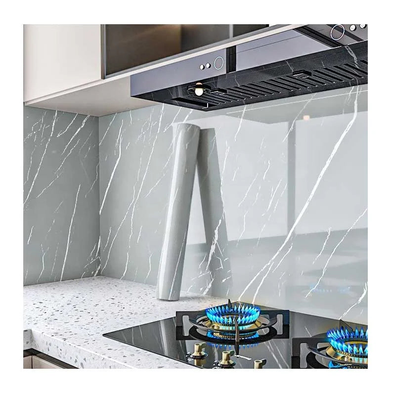 Peel and Stick 3D Grey Marble Wallpaper Waterproof and Fire Resistant Self Adhesive Wall Paper for Kitchen Counter Table Desk