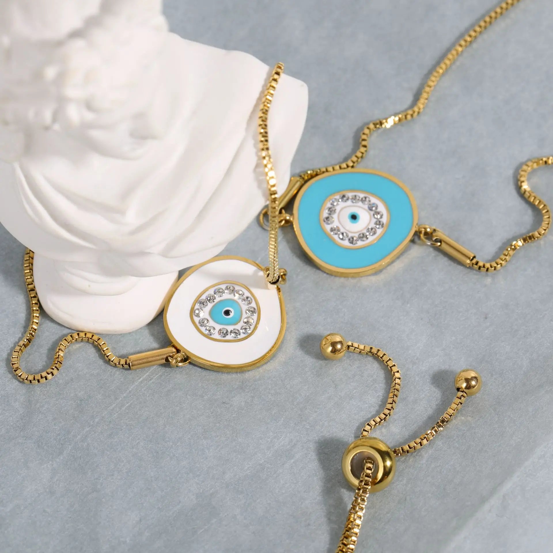 Retro Fashion Three Colors Drops Oil Twitch Adjustable Devil Eye Gold Lucky Bracelet With Box Chain