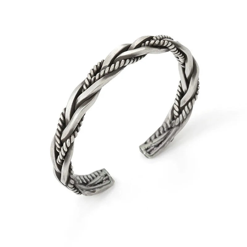 2022 Fashion Mens Bangles Silver Adjustable Bangles Vintage Statement Twist Bangles for Women and Men