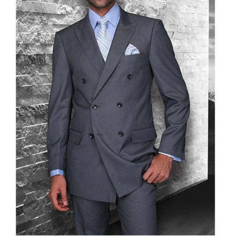 Dark Grey Wedding Suits for Men Double Breasted Slim Fit Men Suits for Custom Made Groom Tuxedo 2 Pieces Costume Homme