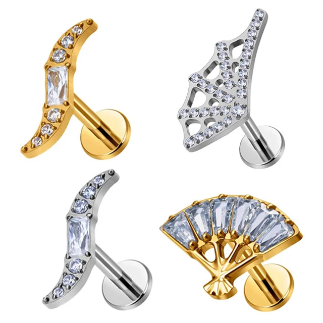 ASTM F136 Titanium EAR PIERC Sector with CZ Top Cartilage Tragus Earrings Ear Lip Tongue Nail Pin Piercing Jewelry