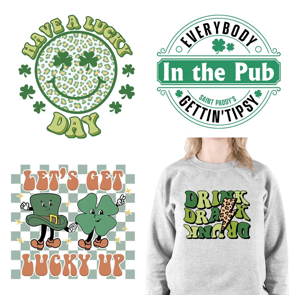Hot Sale Happy Go Lucky Design Heat Transfers Happy St Patricks Day Washable DTF Prints Heat Transfer Stickers for T-shirt