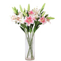 O-X213 Silk Lilies Faux Hand Feeling 3 Heads Real Touch Floral Bouquet Lily Artificial Flowers for Table Centerpieces Home Decor
