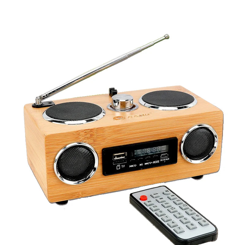 Wooden Outdoor Home Speaker Rechargeable Bluetooth Bt Portable Wireless Loud Speaker Soundbox with Fm Radio Bamboo Craft gift