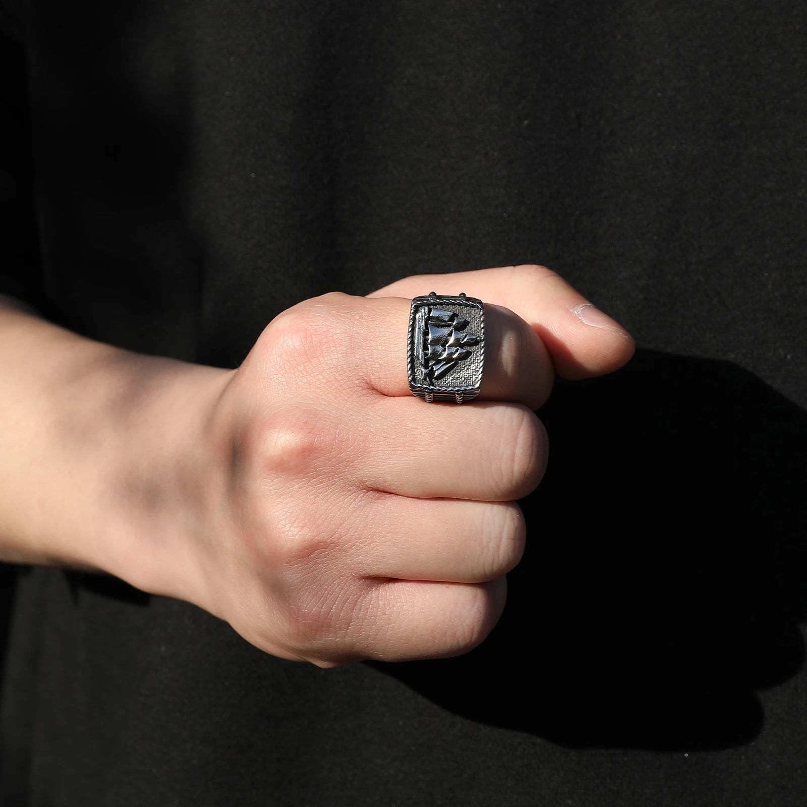 Wholesale Boat Drawing Stainless Steel Punk Ring for Men