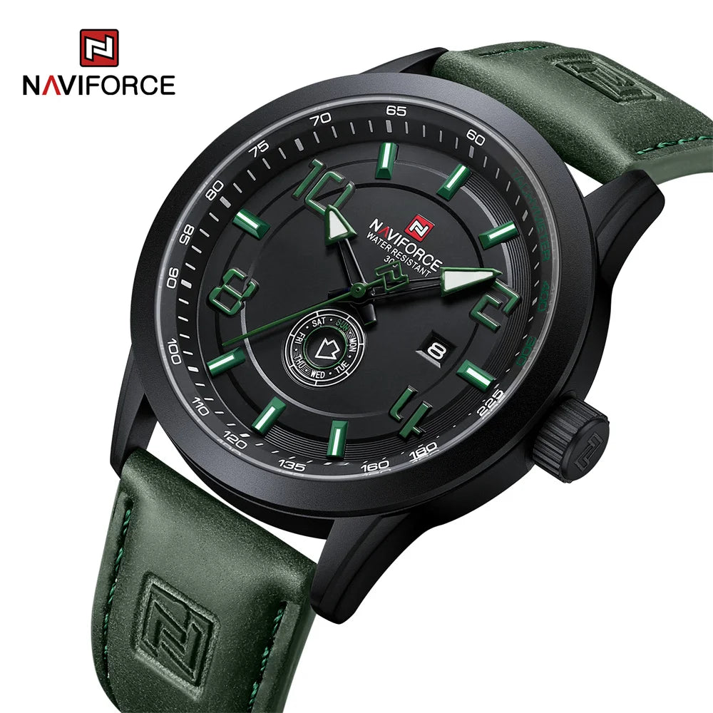 NAVIFORCE 9229 BGNGN Green Leather Strap Quartz Watches for Men Luxury Male Wrist Watch Custom Logo Factory Cheap OEM Clock