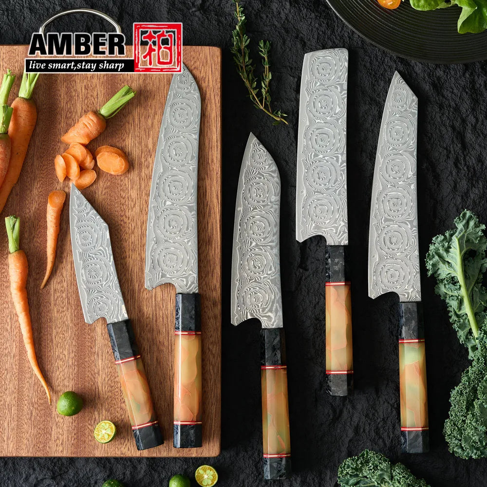 Ready to ship Handmade Japanese Chef Knife Set Professional Kitchen Knife 5PCS Damascus Steel 67 Layers with Fluorescent Handle MegaBDM