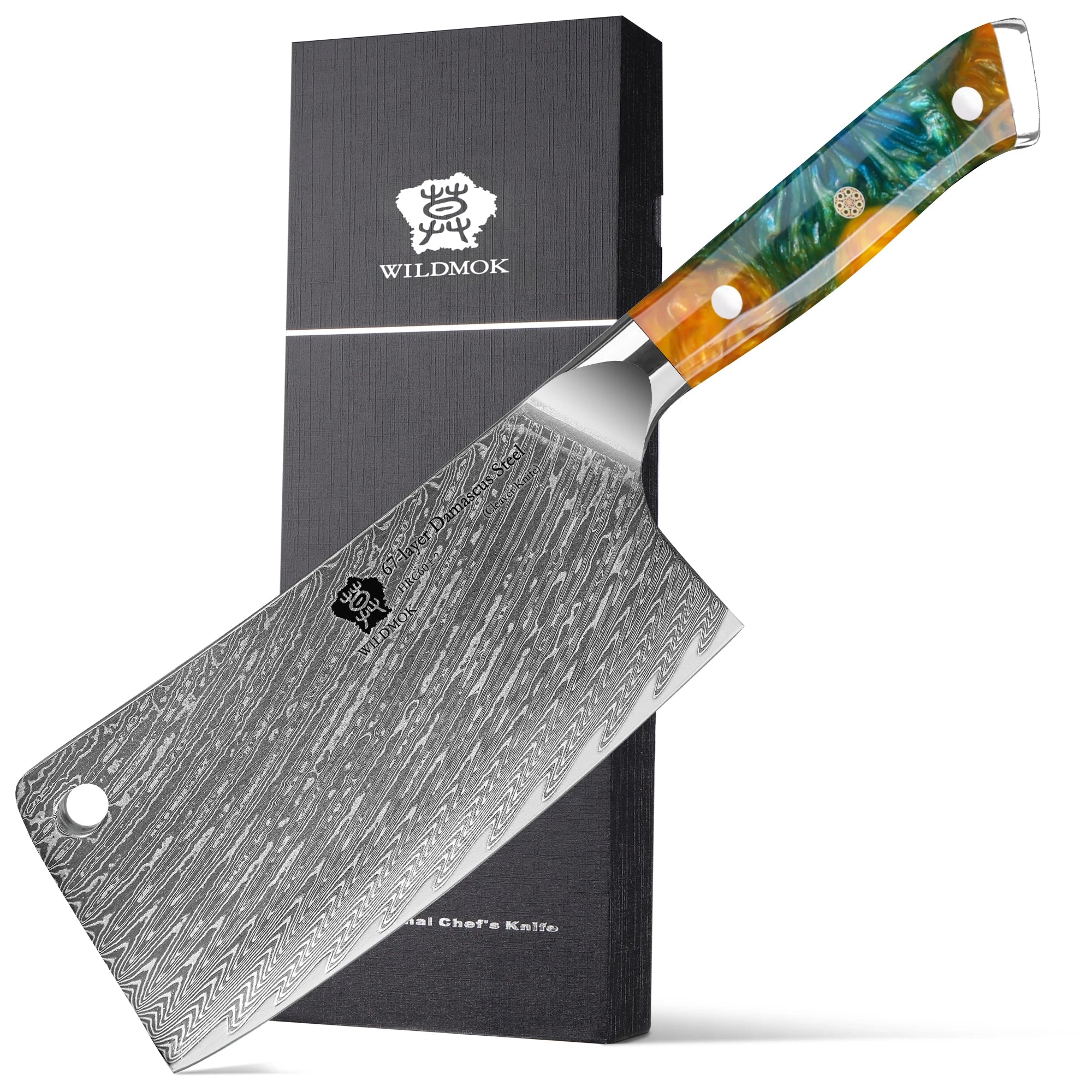WILDMOK 6.5 Inch Kitchen Bone Chopper Cutter Knife 67 Layer Damascus VG10 Steel with Resin Handle