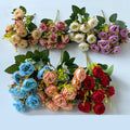Small 10-Head Rose Silk Flower Bouquet Indoor Artificial Wedding Decoration for Christmas and Mother's Day