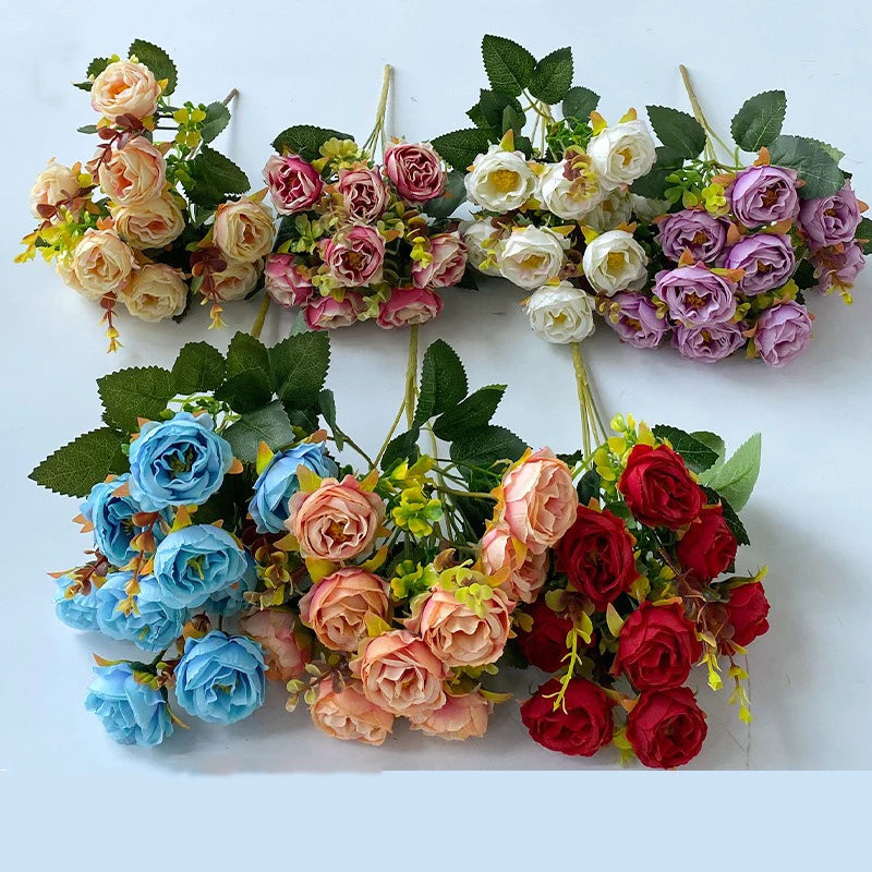Small 10-Head Rose Silk Flower Bouquet Indoor Artificial Wedding Decoration for Christmas and Mother's Day