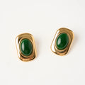 Retro Vintage 18K Gold Plated Stainless Steel Green Oval Resin Stud Big Earrings