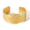 Adjustable 18K Gold Plated Stainless Steel Geometric Trendy Open Bangle Bracelet Exaggerated Wide Band Textured Design for Women