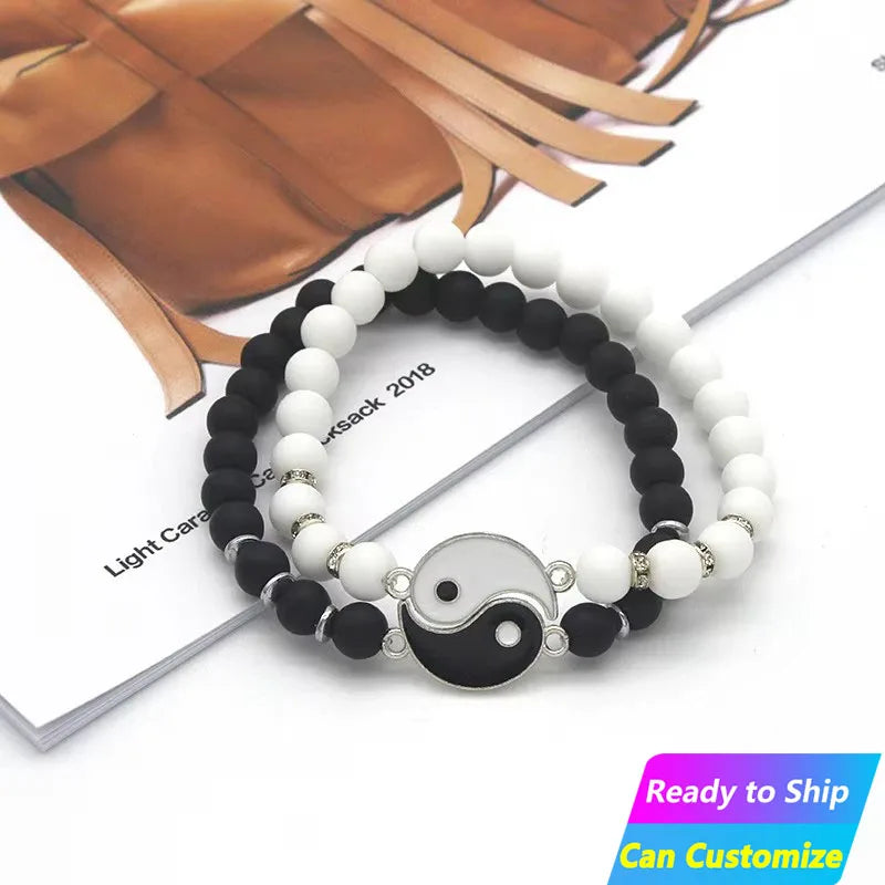 Wholesale Elastic Beaded Fashion Jewelry Friendship Lover Amour Couple Adjustable Yin and Yang Bracelet