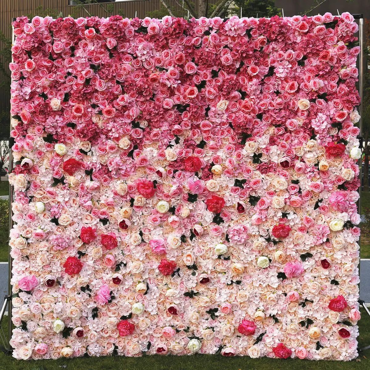 2024 3D Cloth Gradual Change Artificial Silk Rose Flower Wall Panel Backdrop Artificial Flower Decorative Flowers