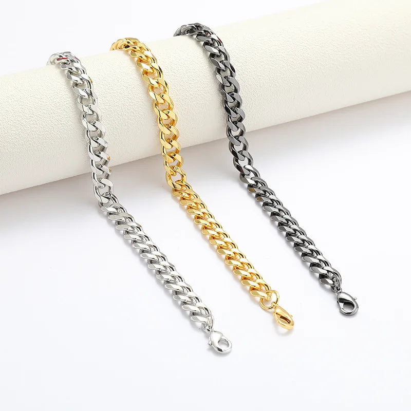 Polished Bracelet for Men Women Gold Black Color Punk Casual Curb Cuban Link Chain Bracelet 3/5/7/9mm
