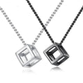 SC Fashion Men Hollow Box Pendant Necklace Minimalist Stainless Steel Whip Chain Necklace Hip Hop Cube Box Pendant Necklace Men
