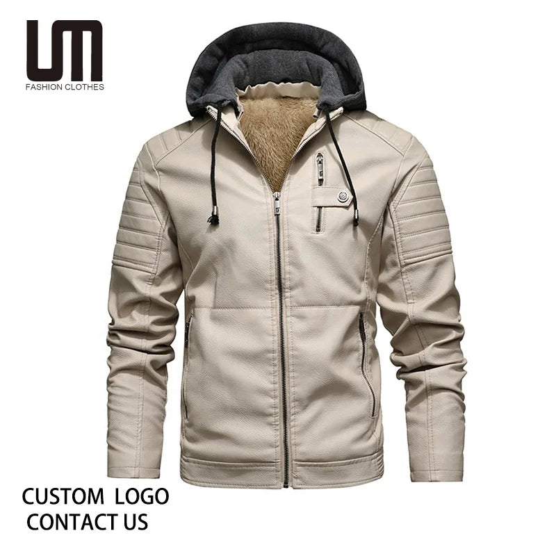 OEM ODM Hot Selling Wholesale Men s Winter Thick Fleece Motorcycle Jacket Fashion Windbreaker Hooded Coats