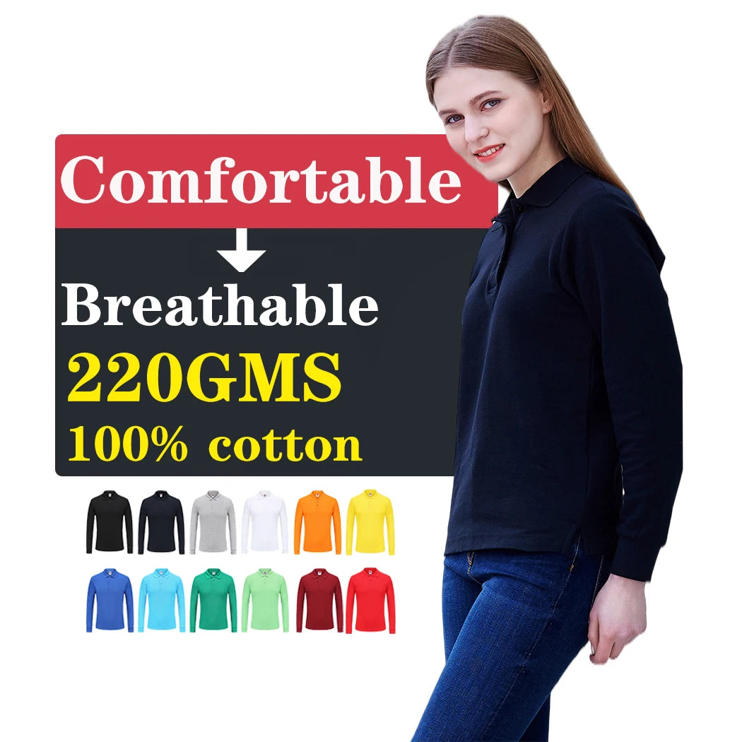Women's Golf Shirts Custom logo 100% Cotton Ladies Polo Shirt Long Sleeves Women Polo t Shirts