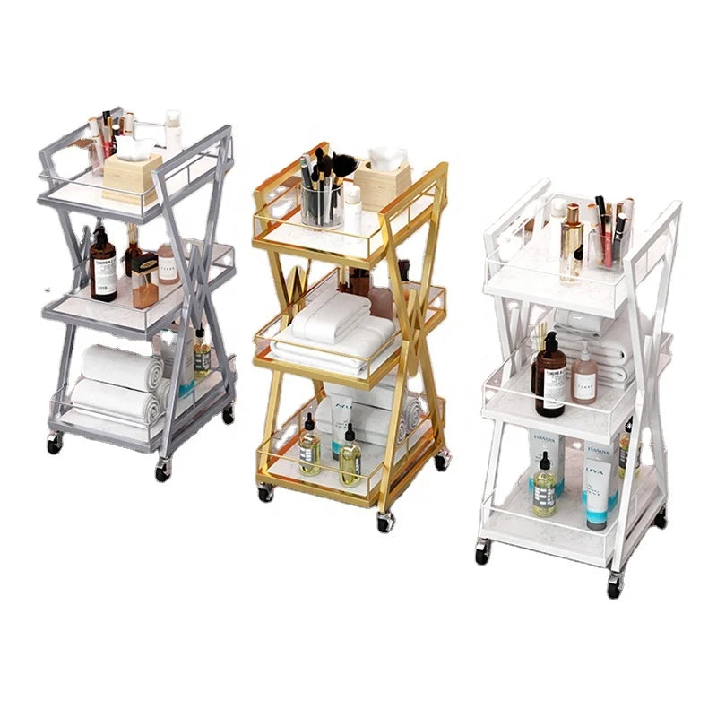 Factory Direct High Quality Iron Beauty Facial Bed Hair Salon Trolley Black and Gold