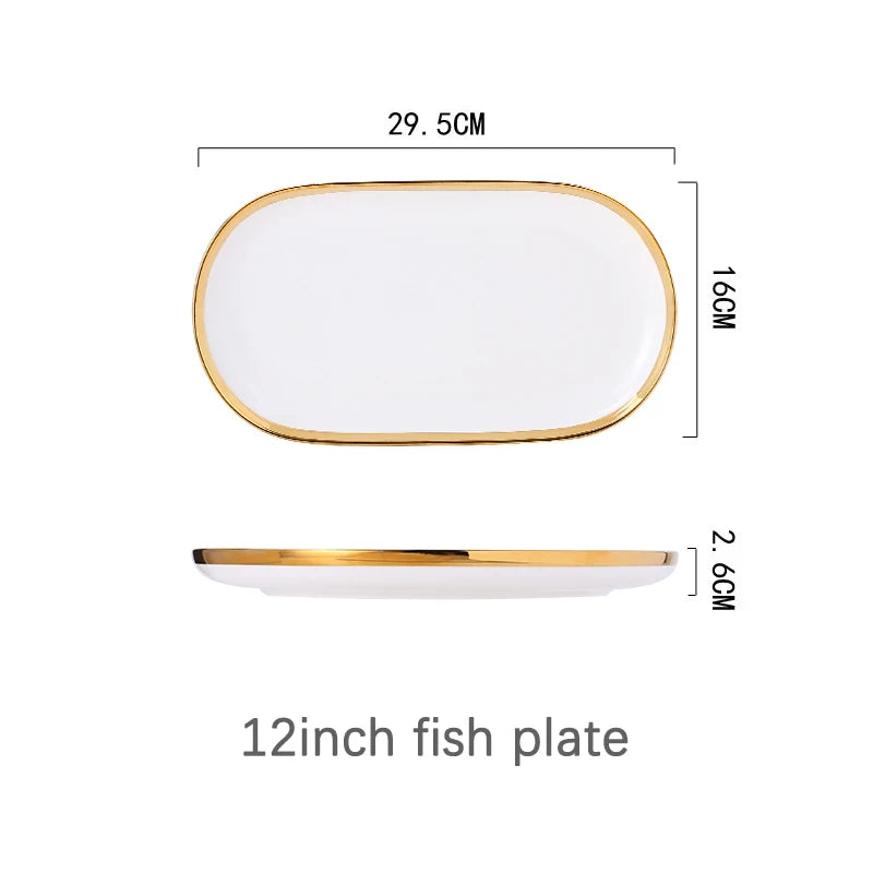 Hot Sale 12 Inch Plate Marble Gold Rim Dishes Plate Sets Crockery Tableware Porcelain Ceramic Dinner Plate Dinnerware