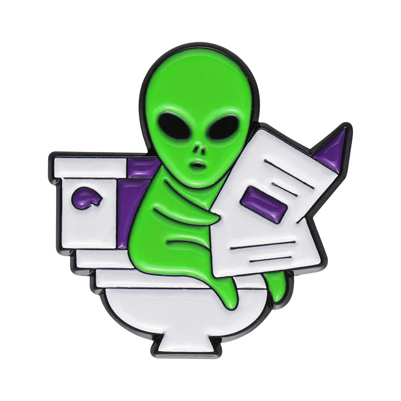 Fun Aliens Reading Newspapers Enamel Pins Badges Brooches Jewelry Custom Lapels Metal Wholesale Friends Accessories