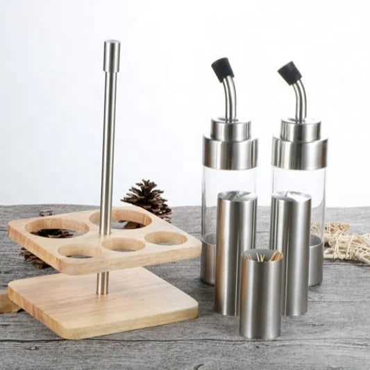 New Design Stainless Steel Oil Dispenser Bottle Sets Customized Four-in-one Spice Jars Set