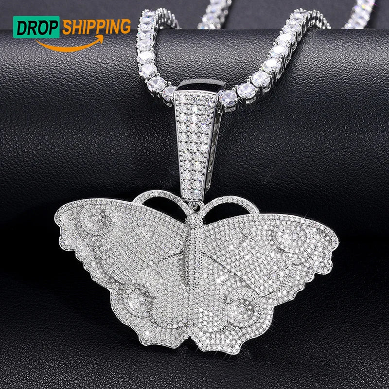 Dropshipping Fine Hip Hop Jewelry 925 Sterling Silver VVS Moissanite Diamond Iced Out Butterfly Pendant Necklace for Men Women