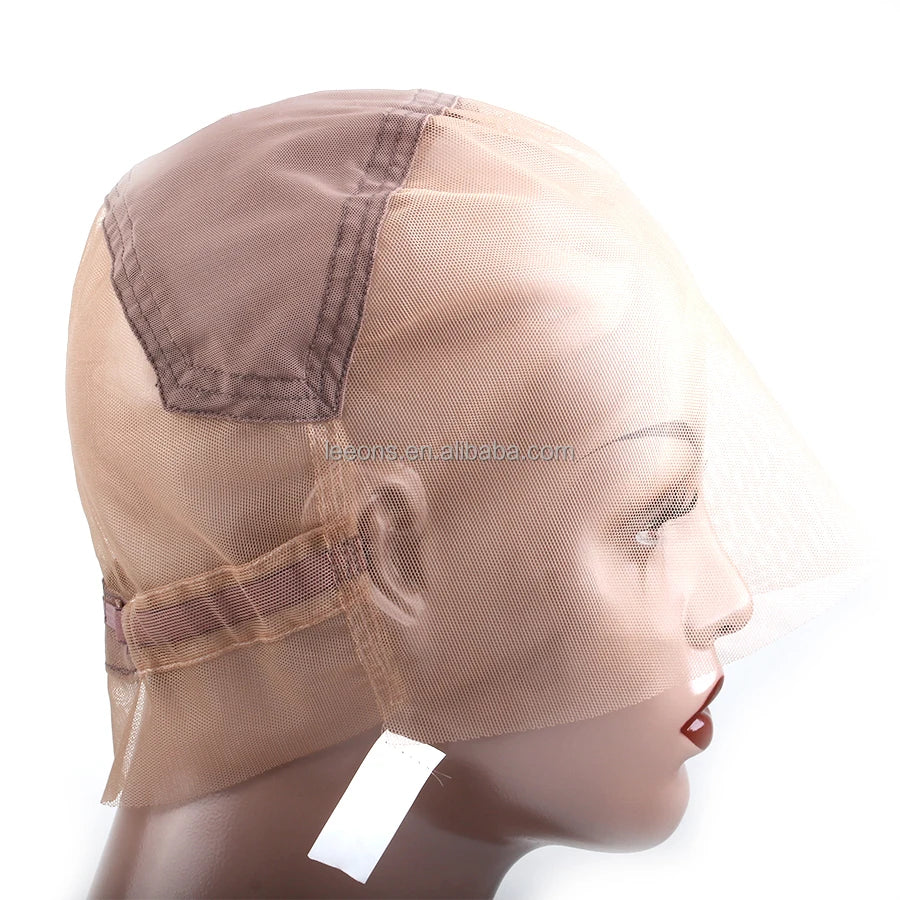 Leeons Wholesale Transparent HD Lace Net Adjustable Elastic Straps Gluless 360 Full Lace Frontal Wig Cap Skin Color Free Size