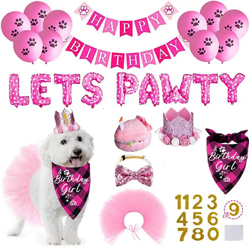 Dog Birthday Party Supplies Birthday Hat Bandana Scarf With Cute Dog Bow Tie Banner Balloons for Doggie Birthday Party Supplies