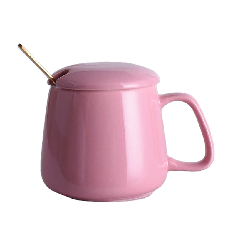 Modernqiu Wholesale Plain  Luxury Porcelain Cup Ceramic Coffee Cup with Lid and Spoon