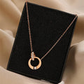 Wholesale No Fade Titanium Steel Women Korean Simple Trendy Double Ring Crystal Diamond Necklace