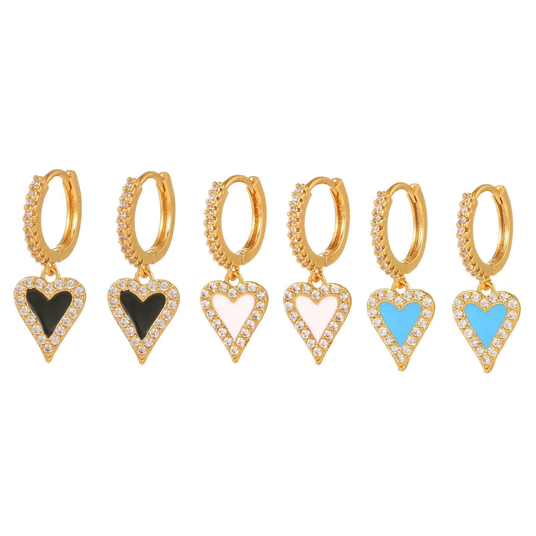 Sweet New Zircon Love Drop Earrings Set 18K Gold Plated Oil Heart Shaped Earrings Fashion Brass Pendant Earrings for Women