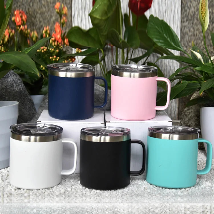 Custom 14oz Coffee Mug Stainless Steel Vacuum Insulated Travel Tumbler With Lid and Handle