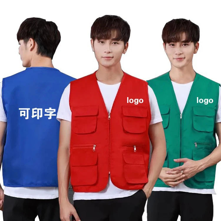 AI-MICH Custom Logo Sleeveless Labor Protection Uniform Construction Site Transportation Guard Clothing High Visibility Printing