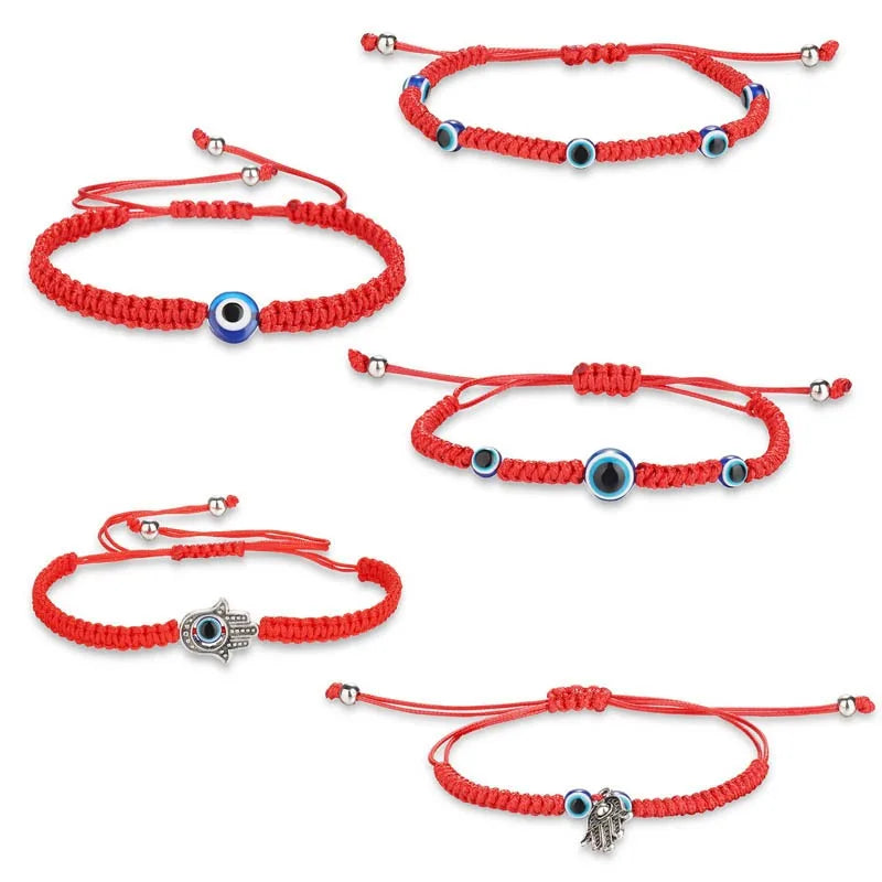Creative Designs Blue Turkish Eye Knot Red String Adjustable Bracelet Unisex Good Luck  Protection Bracelet Adjustable Size