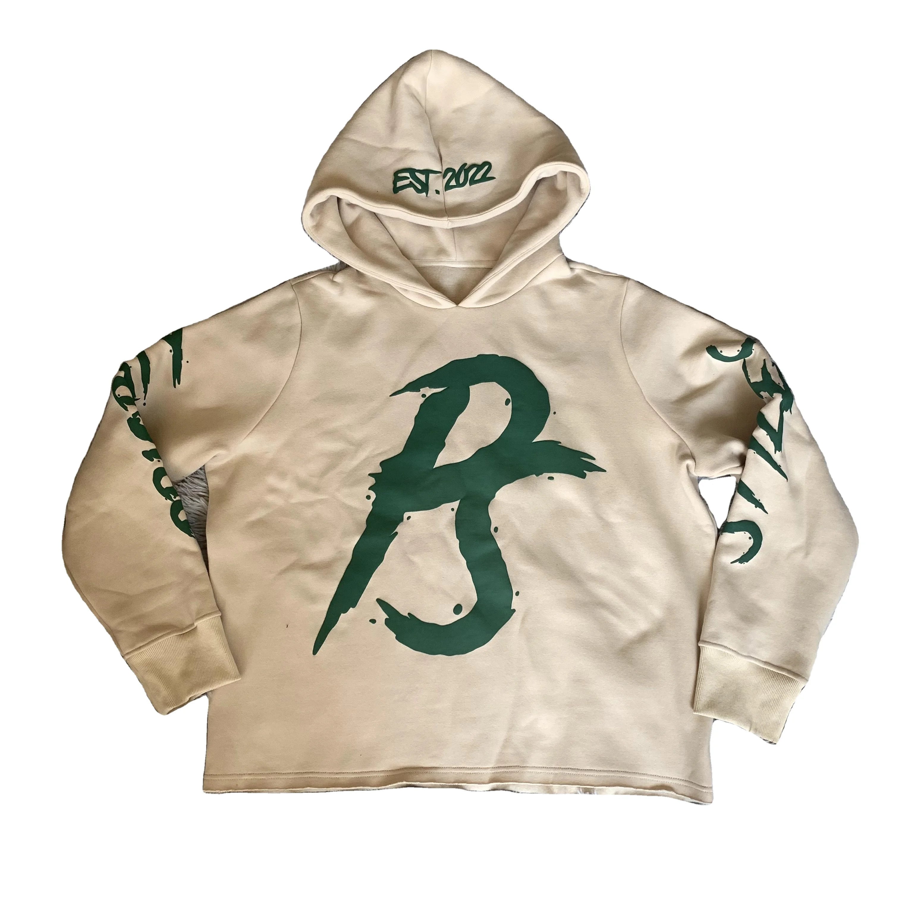 DENIMGUYS Hoodie Manufacture Custom Cut Out Raw Hem Pullover 3d Puff Printing Oversize Hoodies for Men