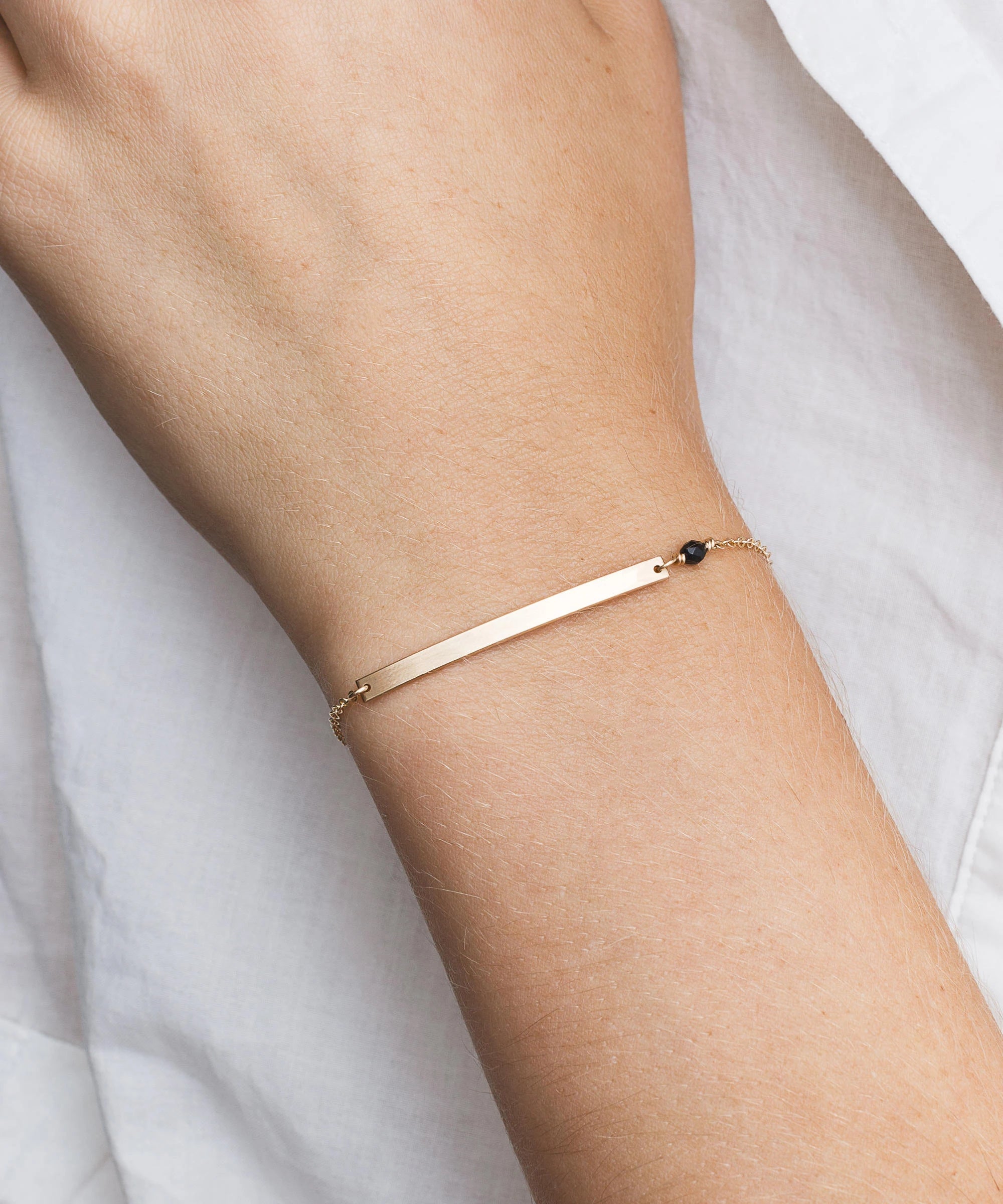 Engraved Bar Stainless Steel Bead Bracelet Women Custom Trendy Gold Nameplate Minimalist Jewelry Wholesale Adjustable Bracelet