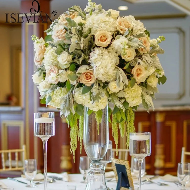 ISEVIAN White Rose and Hydrangea Flower Ball Arch Decoration Wedding Centerpieces Artificial Flowers