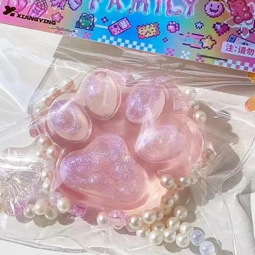 2025 Trending Toys Taba Squishy Cat Paw Purple Pink Crystal Clear Cat Paw Squishy Promotional Toys