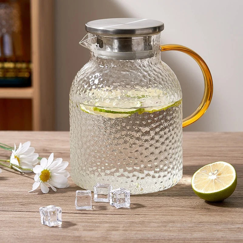 Hxglass Large Capacity 1000-1800ml Glass Water Pitcher with Handle Modern Borosilicate Kettle