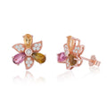 YBO Fine Jewelry Women's 18K Rose Gold Plated Stud Earrings Natural Tourmaline Cubic Zircon Flower Design for Parties Gifts
