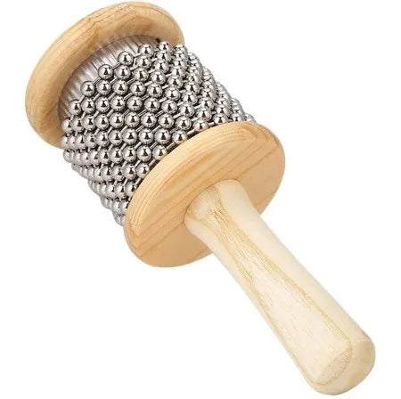 Montessori Wooden Kabasa Percussion Musical Instrument Metal Beaded Cylinder Chain Kabasa Hand Shaker