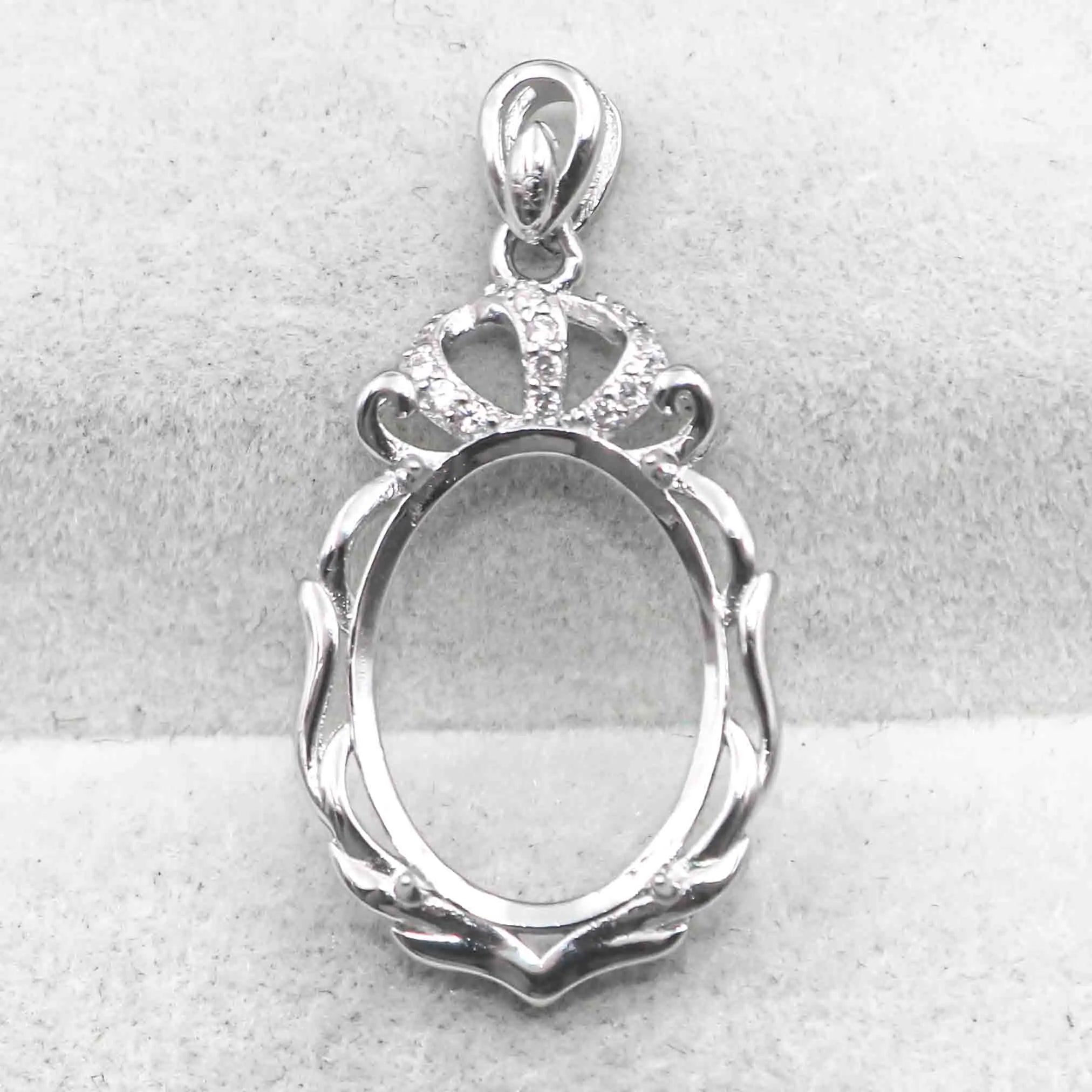 Sterling Silver 12*16mm Semi Mount Pendant Empty Frame Blank Support Setting S925 Base Holder Without Center Stone for DIY Inlay