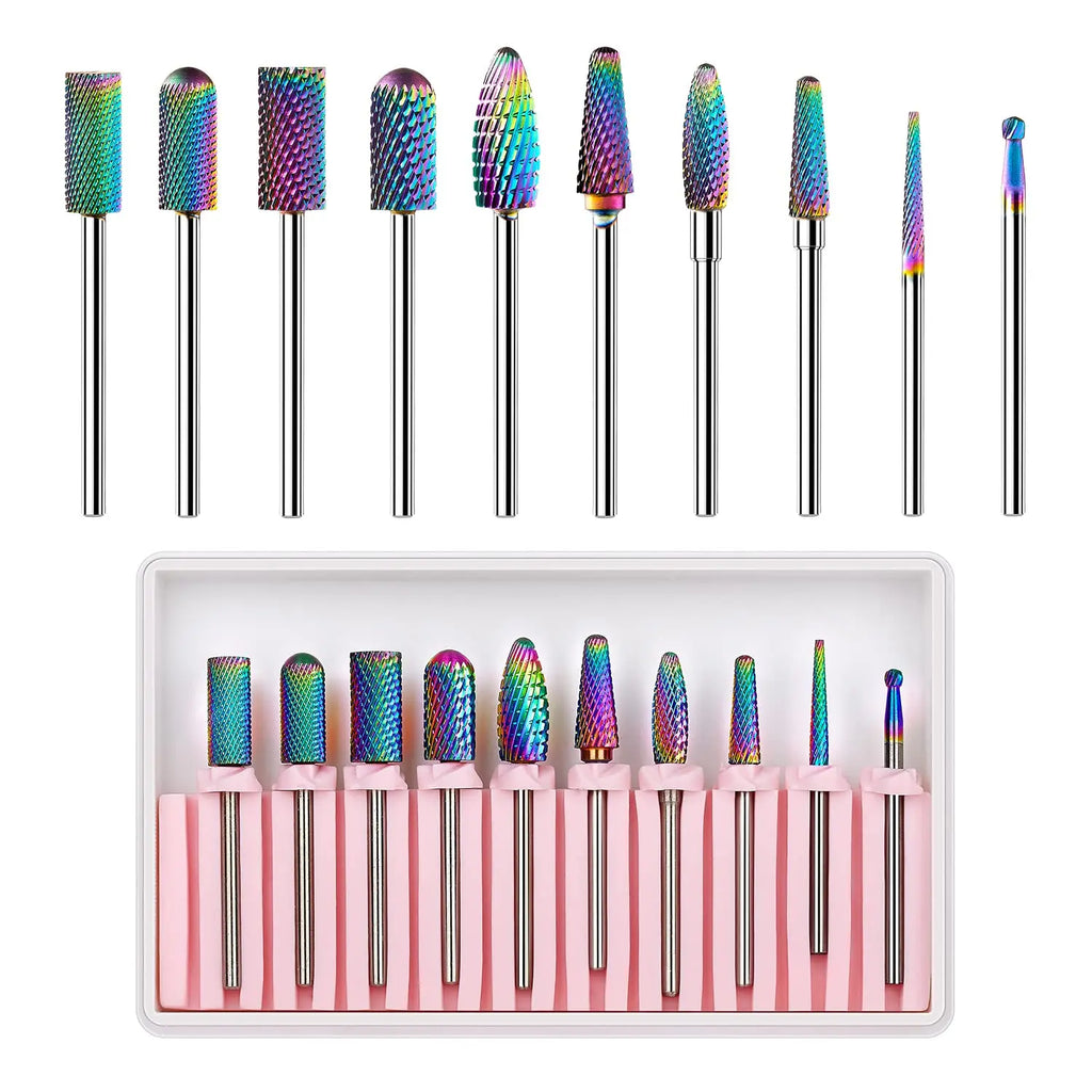 Nail Drill Bits Set 10Pcs Tungsten Carbide Drill Bit 3/32 Acrylic Poly Nail Gel Remove Grinding Head